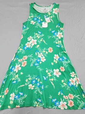 Cupio Dress Womens S Green Floral A-Line Sleeveless Scoop Neck Stretch